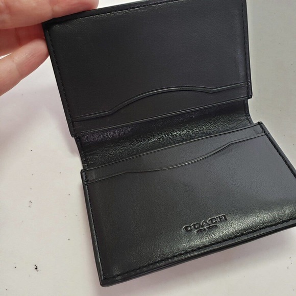 Coach Men's Black Gray Leather Small Bifold Wallet Card Holder Compact Unisex - Picture 4 of 9